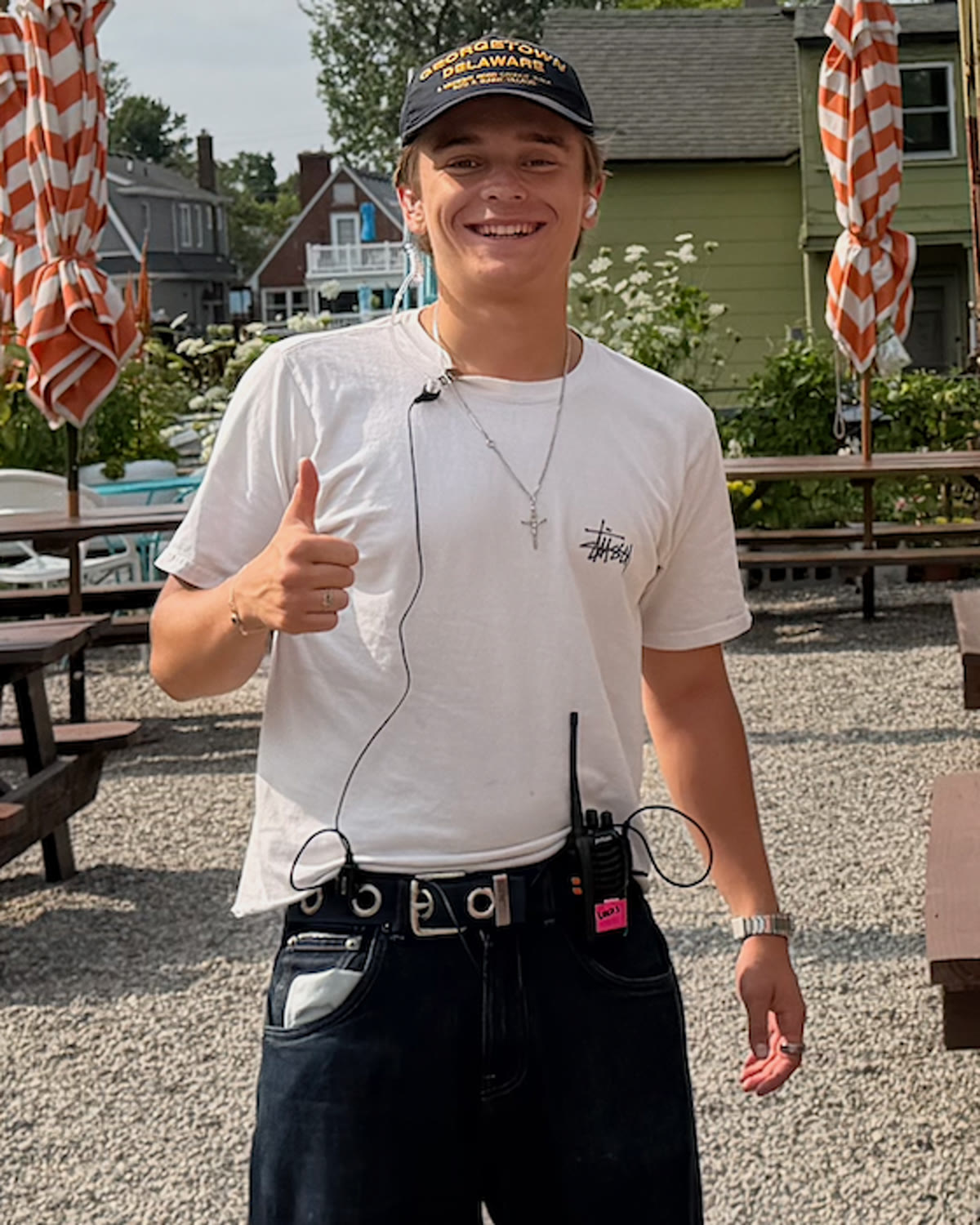 Lucas Acosta, Chief Creative Officer and producer at Costa, on set with a walkie